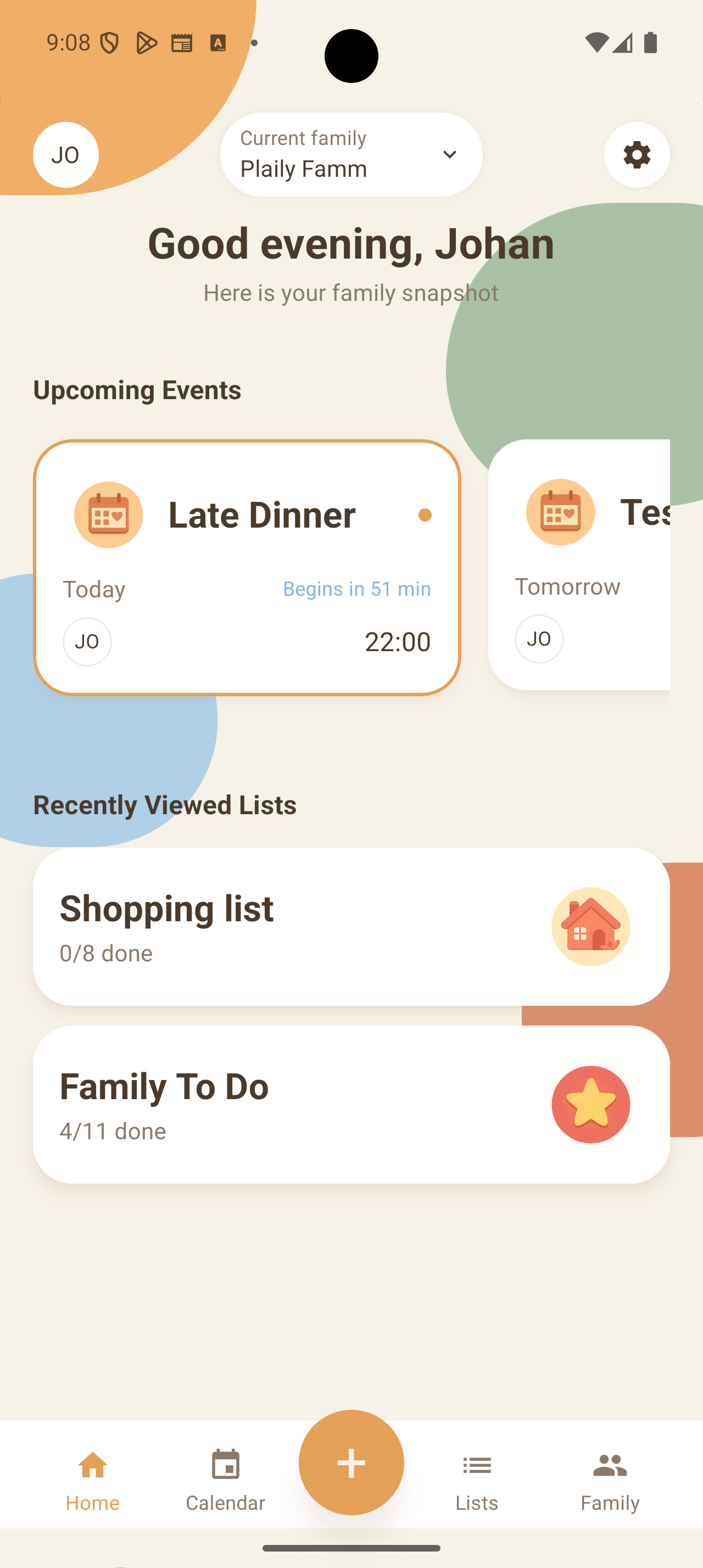 Planily home dashboard
