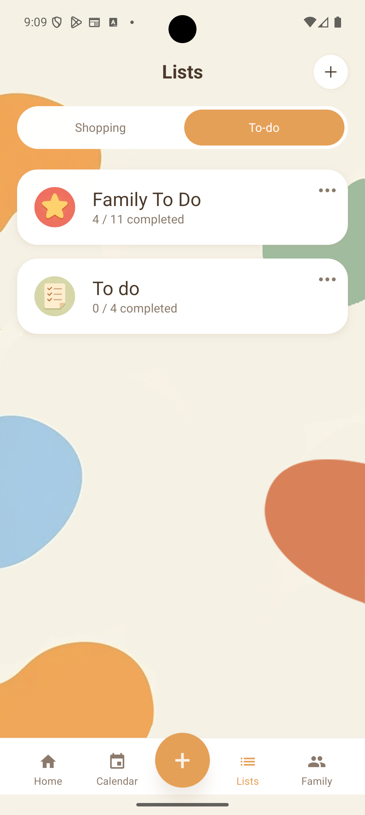 Planily lists overview screen